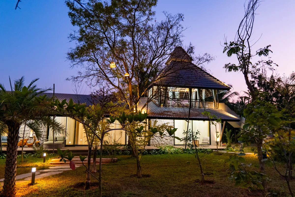 Tapovana Avani Pet-Friendly 2-BHK Villa with Garden, Shared Pool, Gazebo & Firepit Lounge on 1-Acre of Serene Land